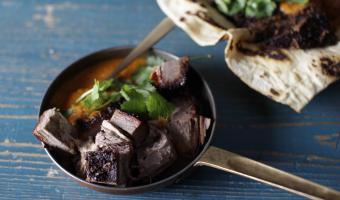 Beef rib butter masala with flaky roti 