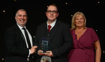 Stephen Murray of sponsor Brakes, Christopher Herd, and Nicky Joiner, chair ASSIST-FM