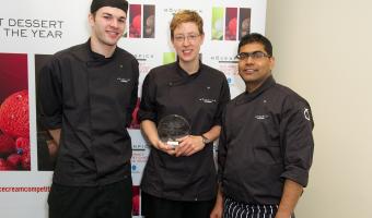 Image of Mövenpick's winner Louise Jayne Rigden with Zac Dearden and Biju Joshwa