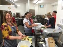 School catering staff in the Orkney Islands take part in a Food for Life Scotland training session before the pandemic