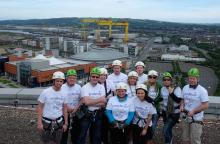 The Sodexo NI team just before they abseiled down the Obel Tower