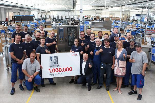 Rational employees celebrating the manufacture of the millionth combi steamer One millionth combi steamer german Landsberg am Lech site milestone