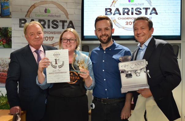 (L-R) Ian Mitchell (founder), Laura Floyd (winner), Miguel Camara (coffee brand manager), Ian Thomas (CEO)