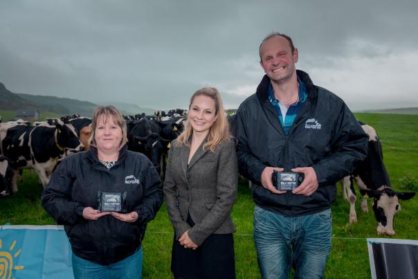 James and Linda Mclean, milk producers for First Milk, Mull of Kintyre and Campbeltown with Bidfood’s Katie Sillars