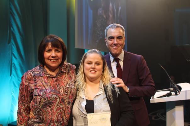 (L-R) Hosts: Elior chief executive Catherine Roe; head of HR, Justin Johnson and actor James Nesbitt