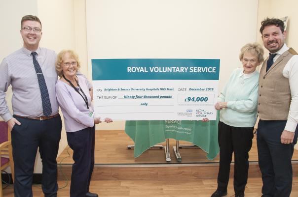 L-R Olly Young, Royal Voluntary Service long serving volunteers Ann Greaves and Pauline Hinksman Pete Landstrom