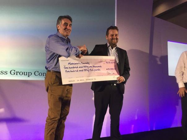 A cheque was presented to Michael Dent, Director of Fundraising at Alzheimer’s Society, during Compass Group UK & Ireland’s Healthcare Conference on May 18. Compass raises £151,555 for Alzheimer’s Society