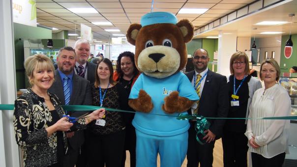 The new Eatwell restaurant being officially opened by Great British Bake Off winner Nancy Birtwhistle alongside Scrubs, NHS charity The Health Tree Foundation macot Elior introduces grab & go offering at Grimsby hospital