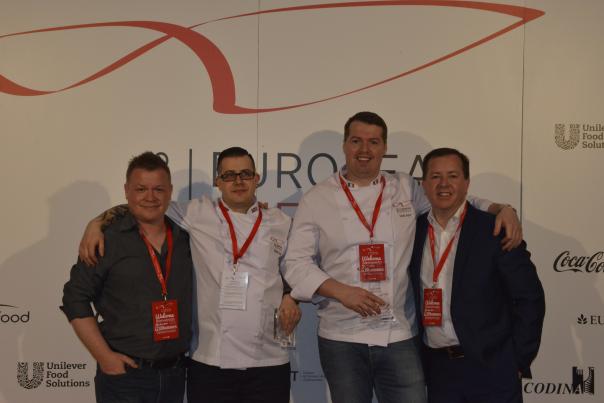 Paul Bloxham, Aramark’s UK culinary director; Stefano Corrias; David Joyce and Derek Reilly, culinary director, Aramark Ireland UK, chef, catering