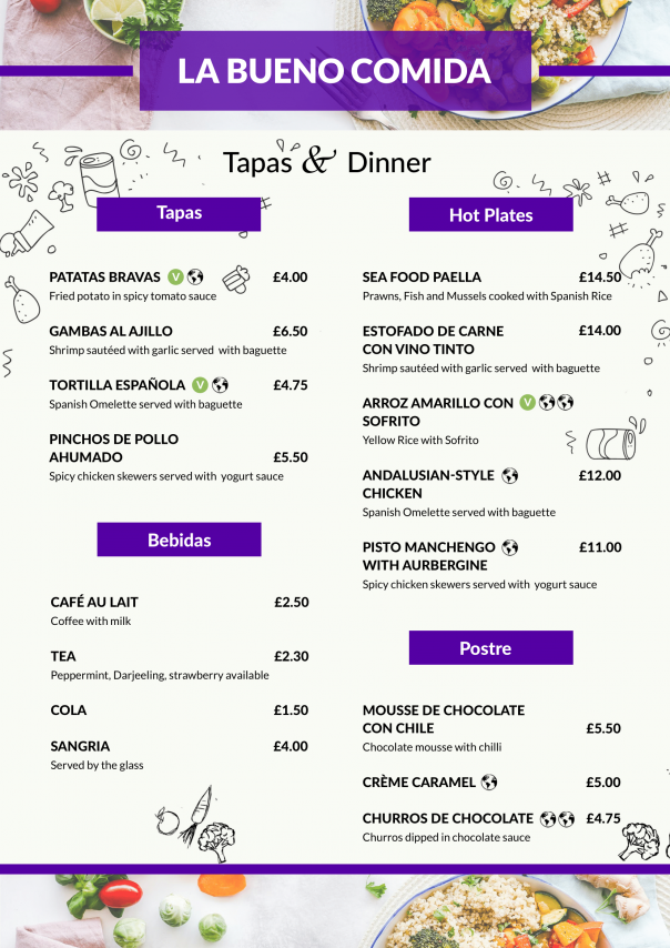 An example menu