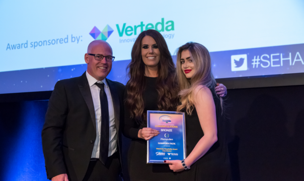 Sodexo sales manager Jill Nicholson, accepting award for Hampden Park