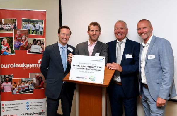 Hayden Groves, second left, with James Maltin, Doug McKinnon and Geoff Thomas Cure Leukemia BaxterStorey Hayden Groves