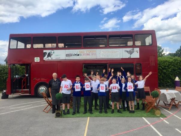 School children having fun at the Mellors Big Red Bus Launch Skelmersdale based Mellors Catering Services have announced the launch of the Big Red Bus that will go on a month-long tour.