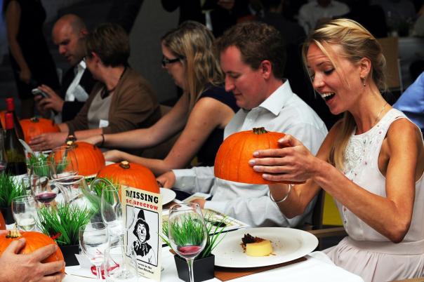 Guests at the Foodology event with the pumpkin parfait dessert Artizian Catering Foodology pumpkin parfait