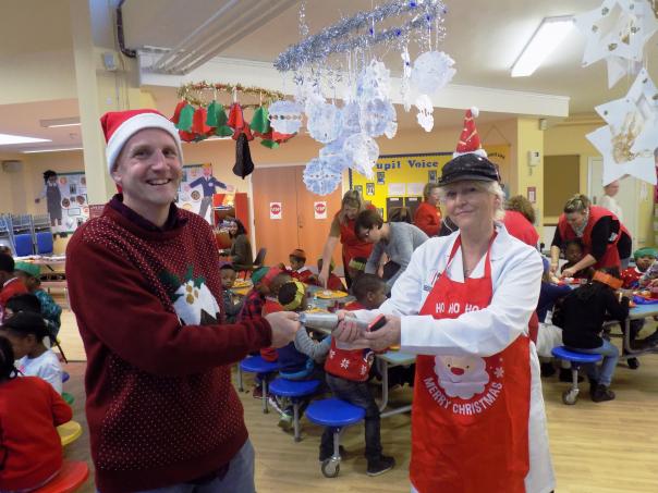 Councillor Lynda Rice, Maureen Lowes - Catering Services Manager, and Jane Miles, Cook Supervisor at St Peter’s Primary School Barking and Dagenham schools serve up 20,000 festive Christmas dinners