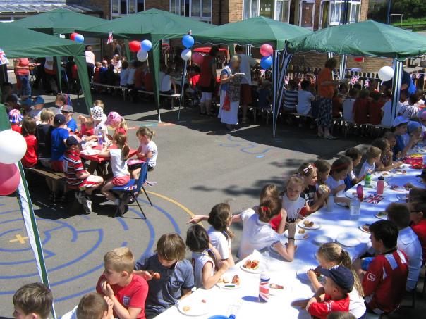 Children celebrate the Diamond Jubilee at Westcliff Primary School in Dawlish