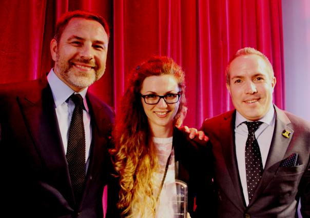 David Walliams with You Made a Difference award winner Timi Takacs, supervisor, St Bart's Hospital, and Elior UK HR director Arran McDowell Elior celebrates colleagues at annual awards