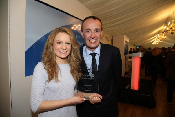 Hospitality apprentice winner Eleanor De Maria of Compass with Simon Tarr People 1st apprenticeship awards