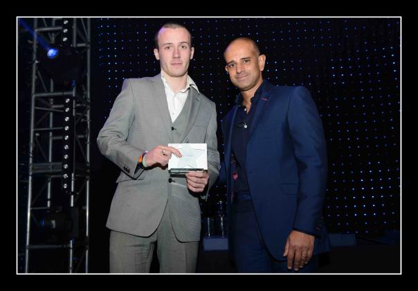Apprentice winner Jack Malkin with NEC cheif executive Paul Thandi photo of Jack Malkin, Paul Thandi, NEC, Amadeus, apprentice