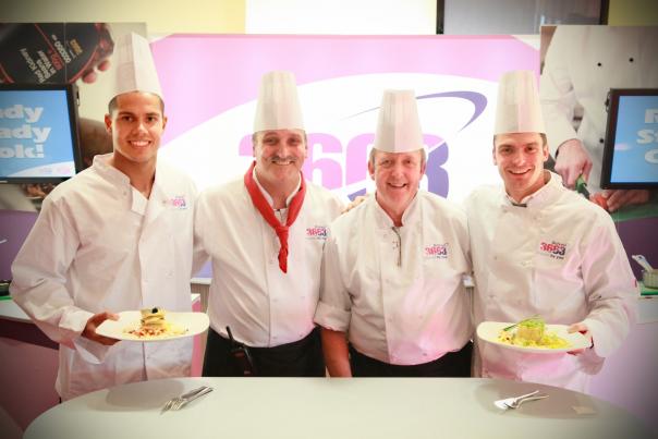 Sunderland stars Jack Rodwell and Adam Johnson with 1879 Events management chefs Patrick Lesca and Steve Welch Sunderland AFC catering event Jack Rodwell, Adam Johnson