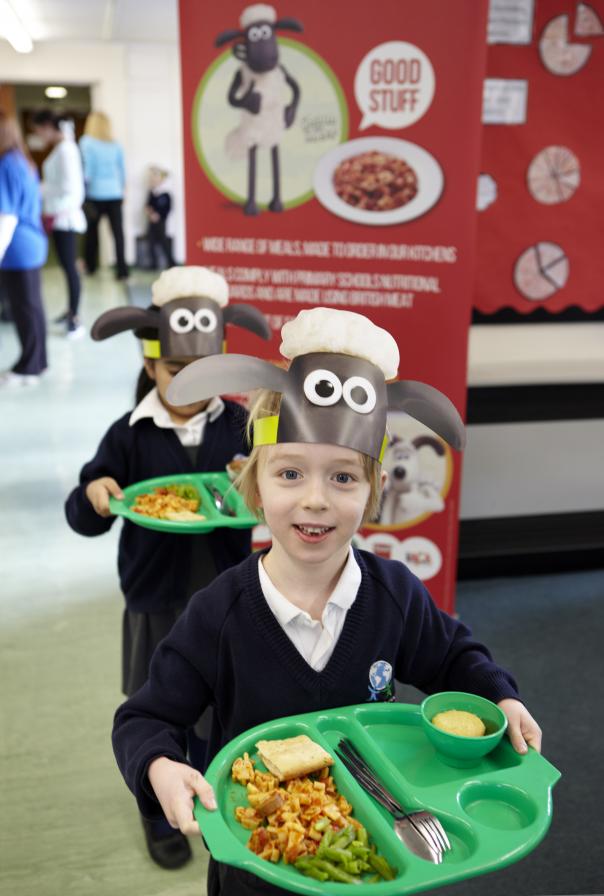 Windhill Primary pupils enjoys lunch and their Shaun the Sheep ears Pasta King partners with Hertfordshire Catering to bring fun lunch session to sc