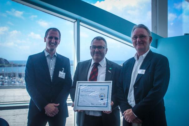 Paul Cox and Tim Glover present the first ever Fish2fork Blue City Award to Plymouth City Council Leader Tudor Evans Paul Cox and Tim Glover present the first ever Fish2fork Blue City Award to Plym
