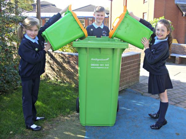 Stoke Prior First School’s Eco Warriors: Emily Beedon, Noah Stephens and Aimee White. Bromsgrove school signs up to new food waste scheme