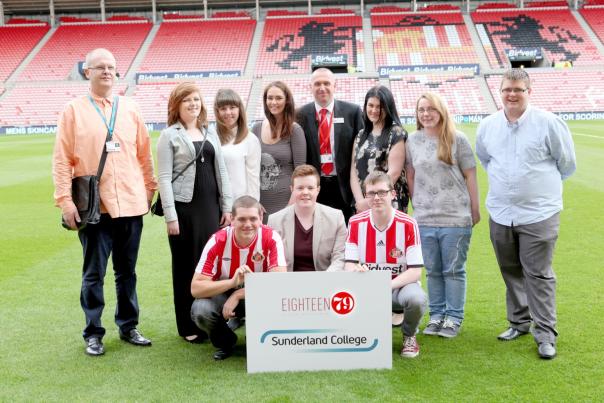 Darren Grey of Sunderland College and David Moses of 1879 Events Management with some of the first students Sunderland AFC, student catering work experience, 1879
