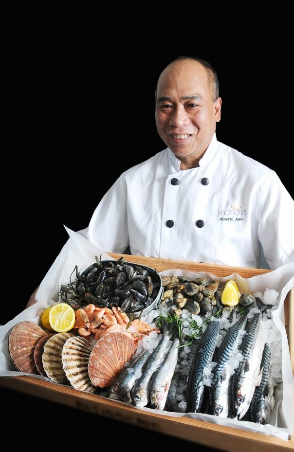 A Vacherin chef with their sustainabilly sourced fish produce