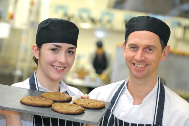 Apprentice Victoria Pearce with James Wood, Wilson Vale chef manager
