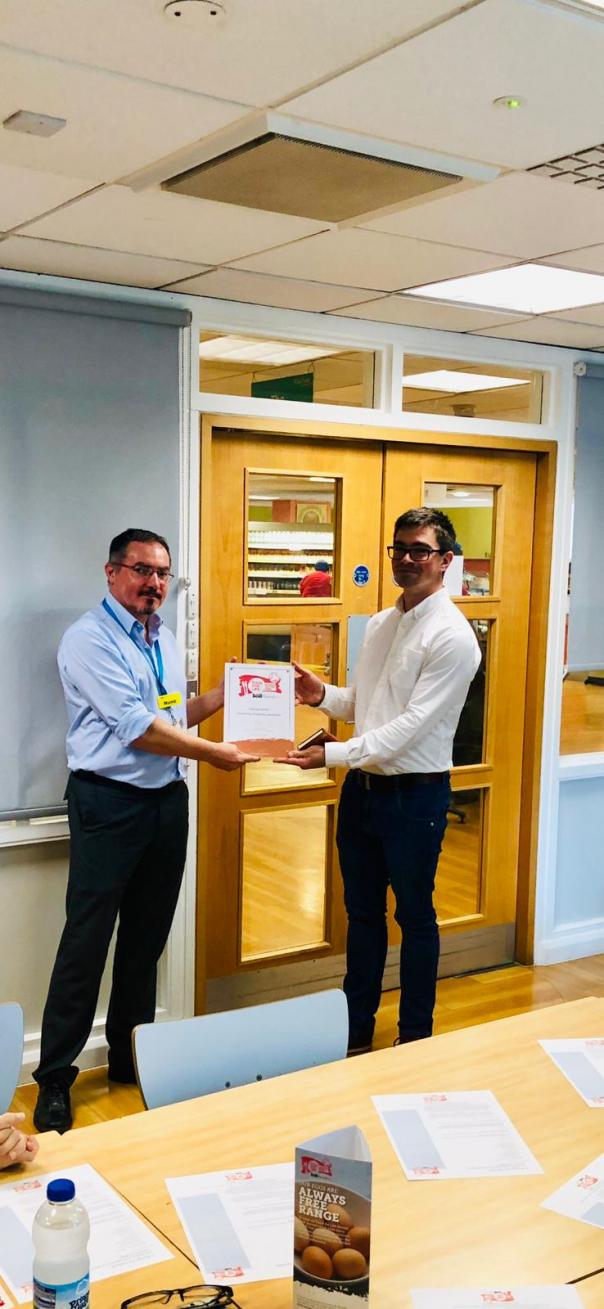 Nuno Matias presented with the Food for Life Served Here bronze award University Hospital Lewisham achieves Soil Association award for healthy meals