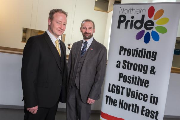 David Wood, event catering manager for Ramside Estates with chair of Northern Pride Mark Nichols Ramside Event Catering awarded Newcastle Pride festival contract