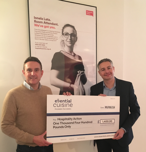Essential Cuisine head of marketing Ben Forbes and Hospitality Action chief executive Mark Lewis. Essential Cuisine donates £1,400 to Hospitality Action for mental health