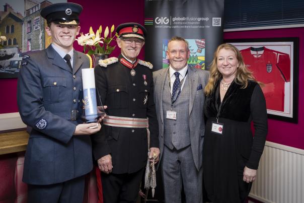 GIG's Bonnie May and Tony Laurenson with Lord Lieutenant of Buckinghamshire Sir Henry Aubury-Fletcher