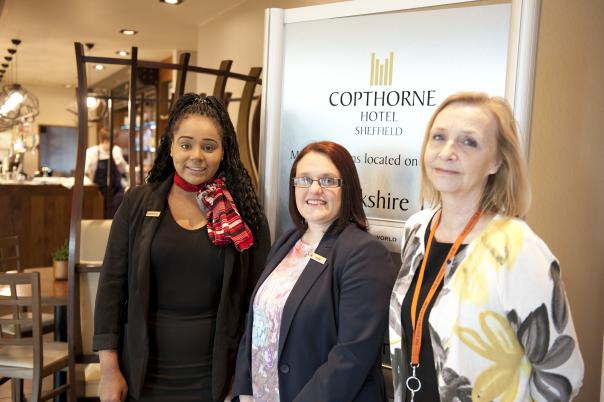 (L-R) Apprentice Rhiannah Toppin with Kate Stenton (Copthorne Hotel Sheffield) and Lyn Sale (The Sheffield College)