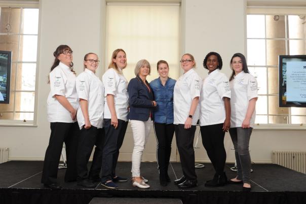Giselle and Emily Roux (4th & 5th from left) with Compass female chefs
